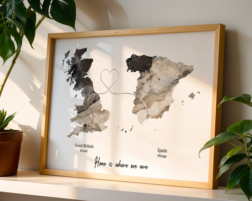 Personalised two location Print 2.0 - Dark Marble Effect - Custom Line