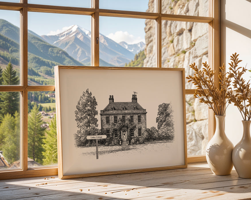 Personalised Hand Drawn Home With Sign Print