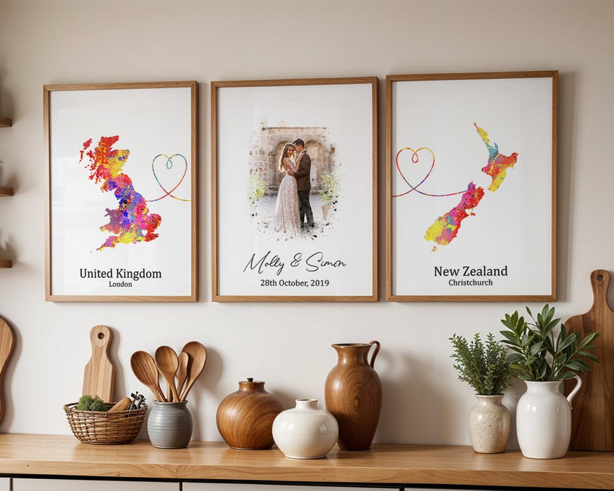 Personalised two location Photo Linked Prints