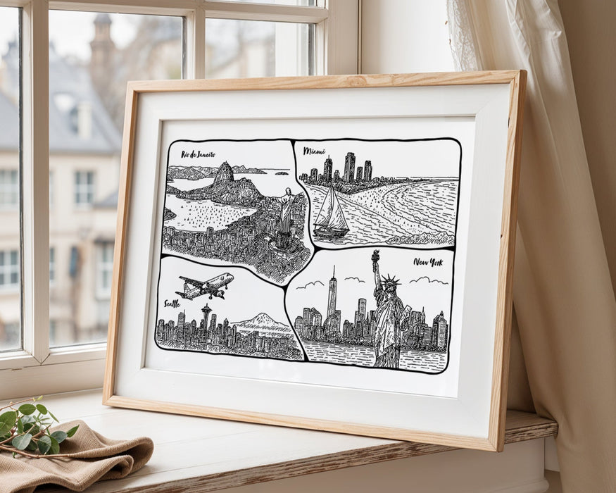 Personalised Hand Drawn Travel Print