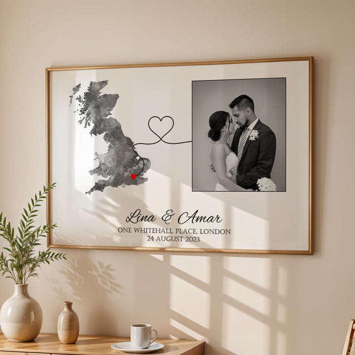 Personalised Location Heart String & Photo Print