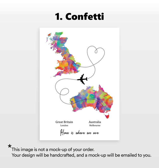 Personalised Two Location Portrait Print 2.0 - Custom Plane Line