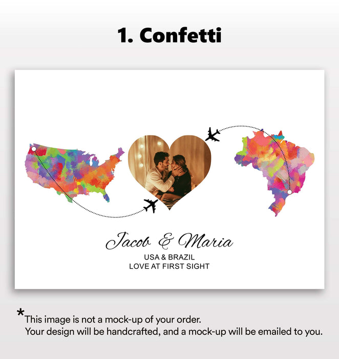 Personalised two location Print 2.0 - Heart Photo