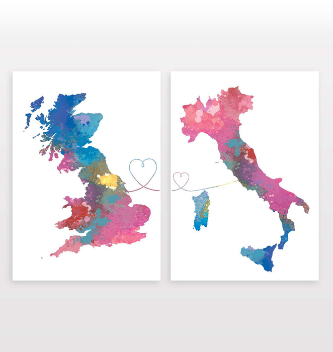 Uk to Italy - Set of 2 Prints