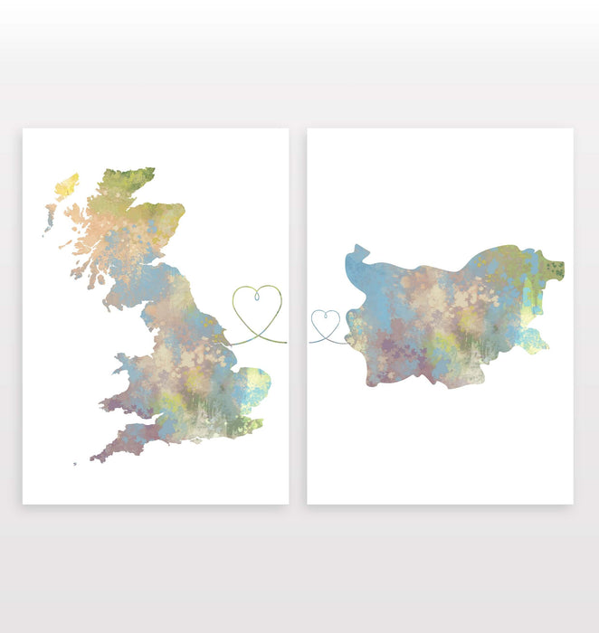 Uk to Bulgaria - Set of 2 Prints