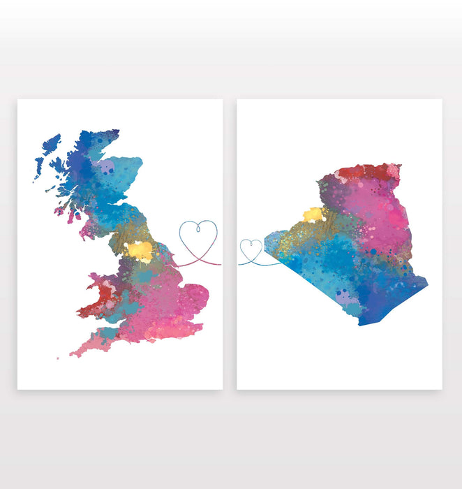 Uk to Algeria - Set of 2 Prints