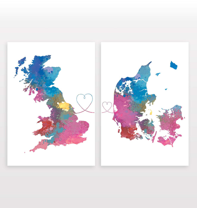 Uk to Denmark - Set of 2 Prints