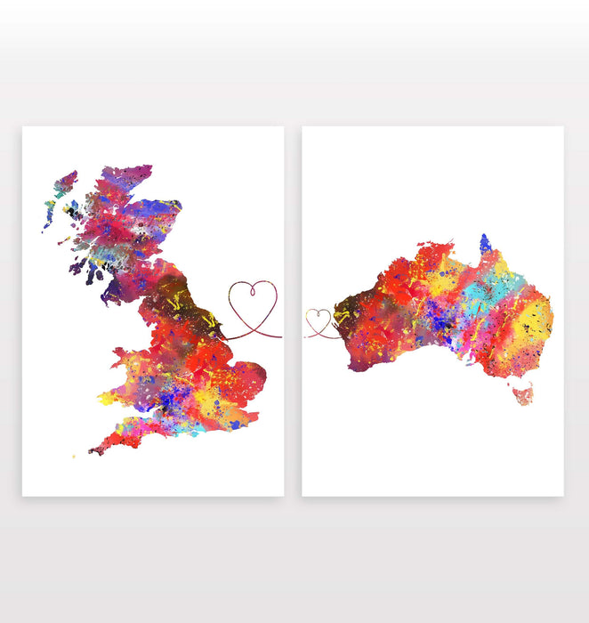 Uk to Australia - Set of 2 Prints