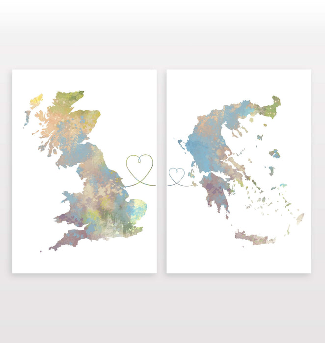 Uk to Greece - Set of 2 Prints