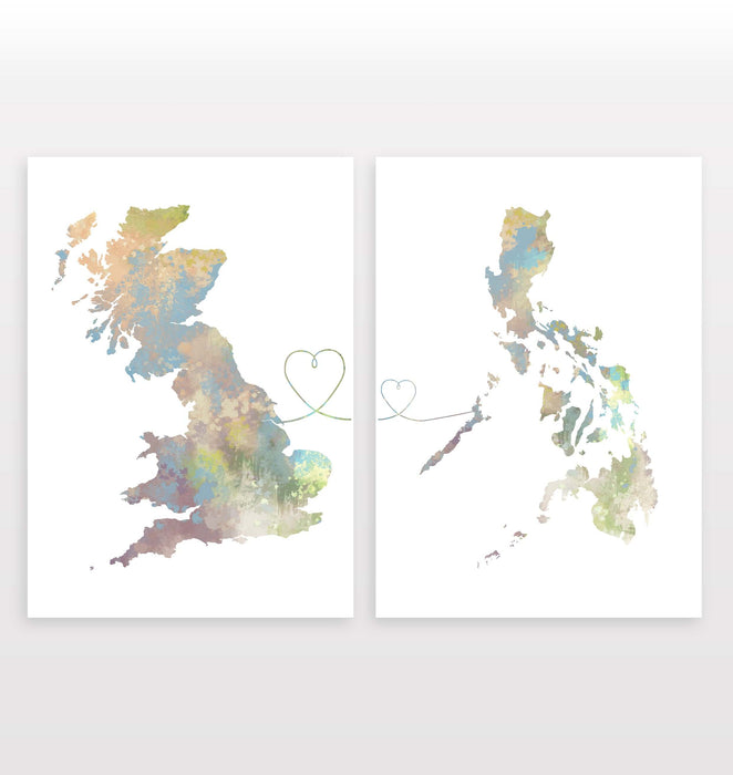 Uk to Philippines - Set of 2 Prints