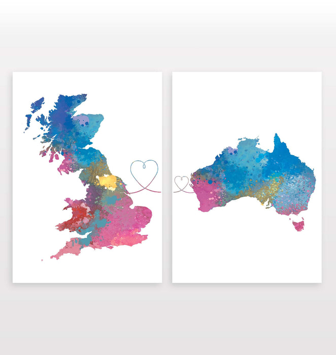 Uk to Australia - Set of 2 Prints