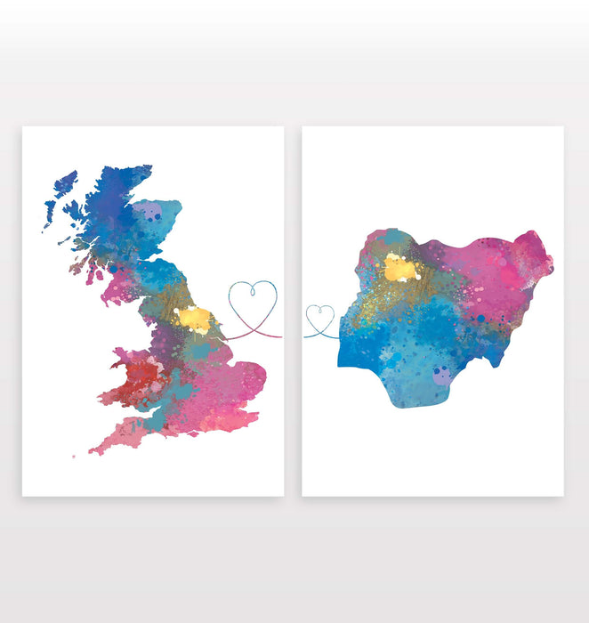 Uk to Nigeria - Set of 2 Prints