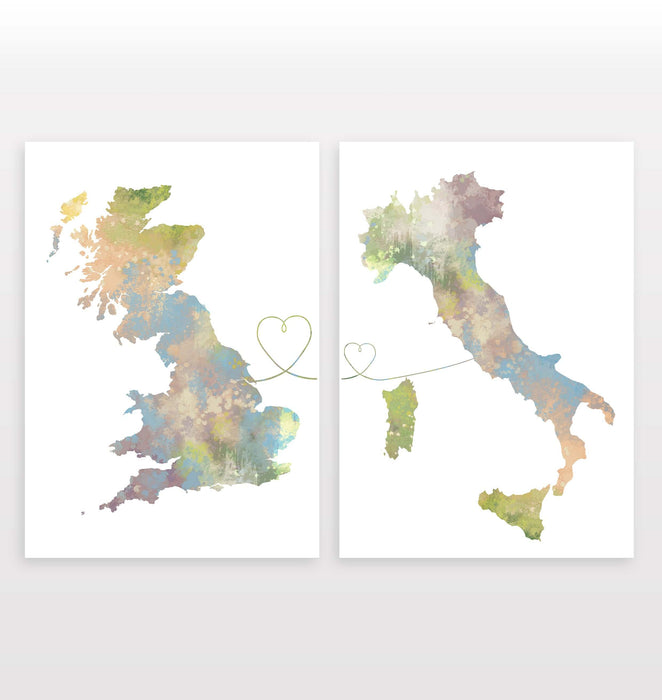 Uk to Italy - Set of 2 Prints