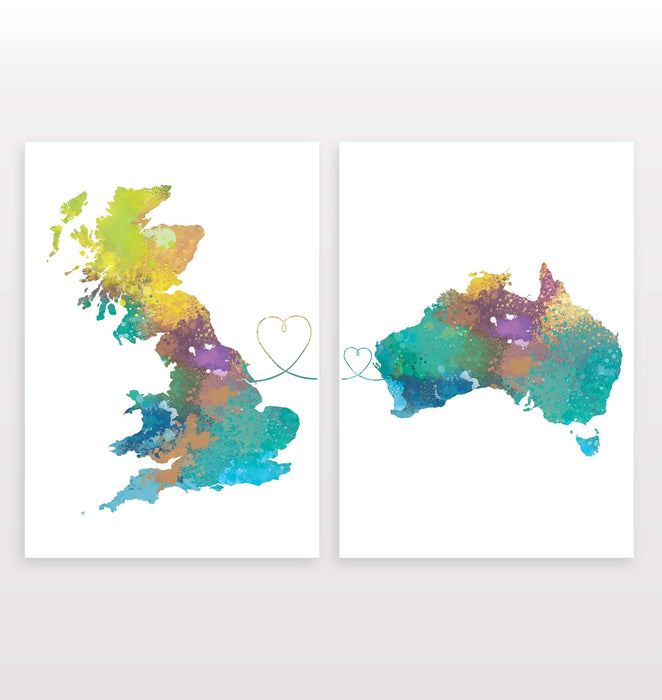 Uk to Australia - Set of 2 Prints