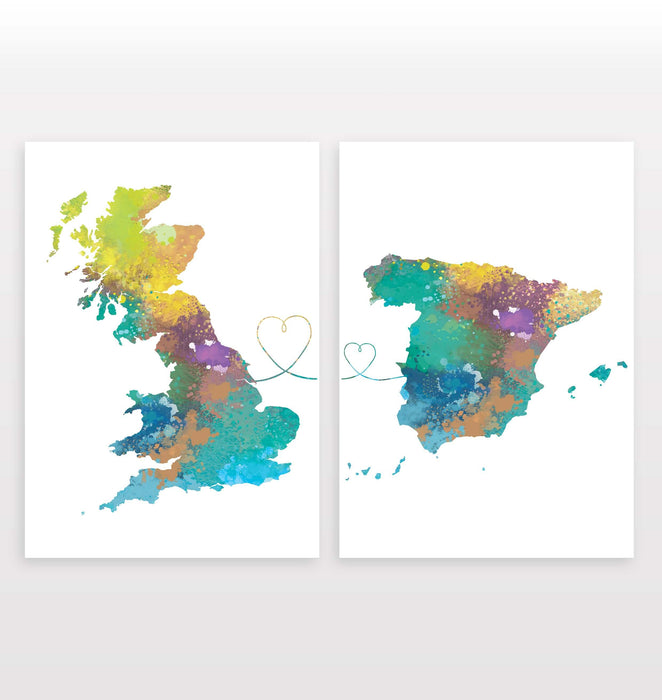 Uk to Spain - Set of 2 Prints