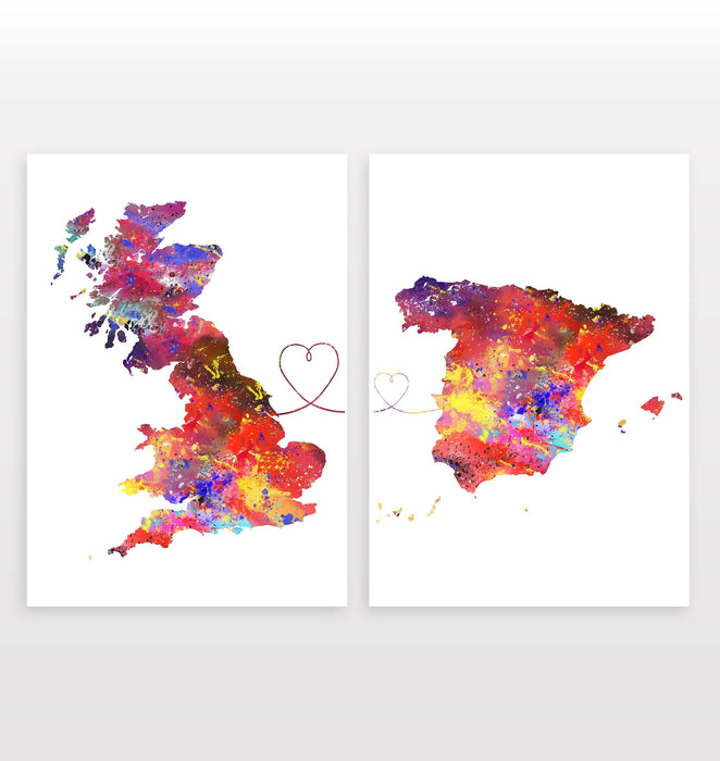 Uk to Spain - Set of 2 Prints