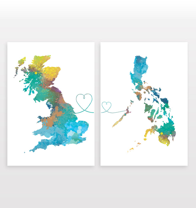 Uk to Philippines - Set of 2 Prints