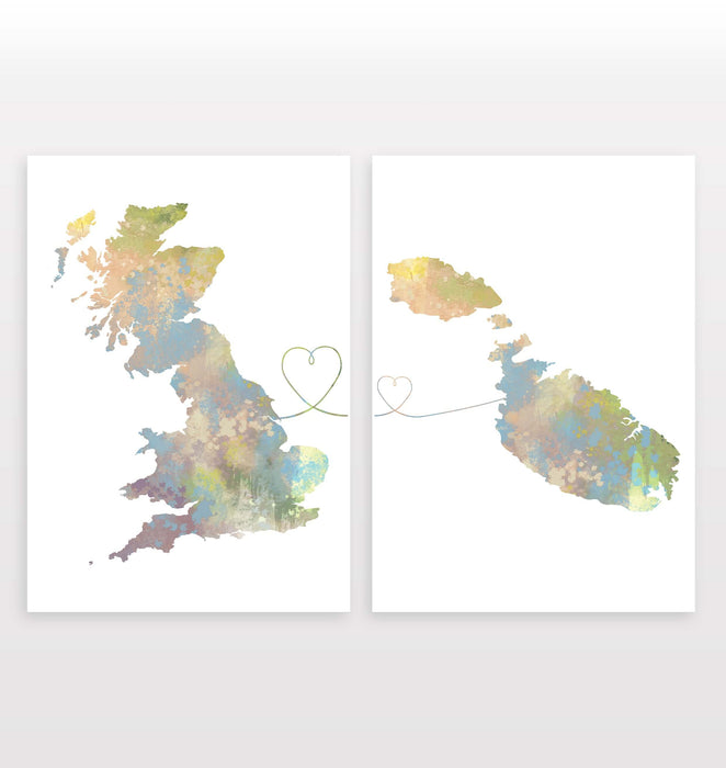 Uk to Malta - Set of 2 Prints