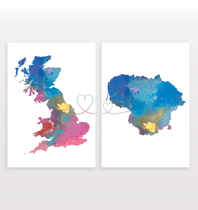 Uk to Lithuania - Set of 2 Prints