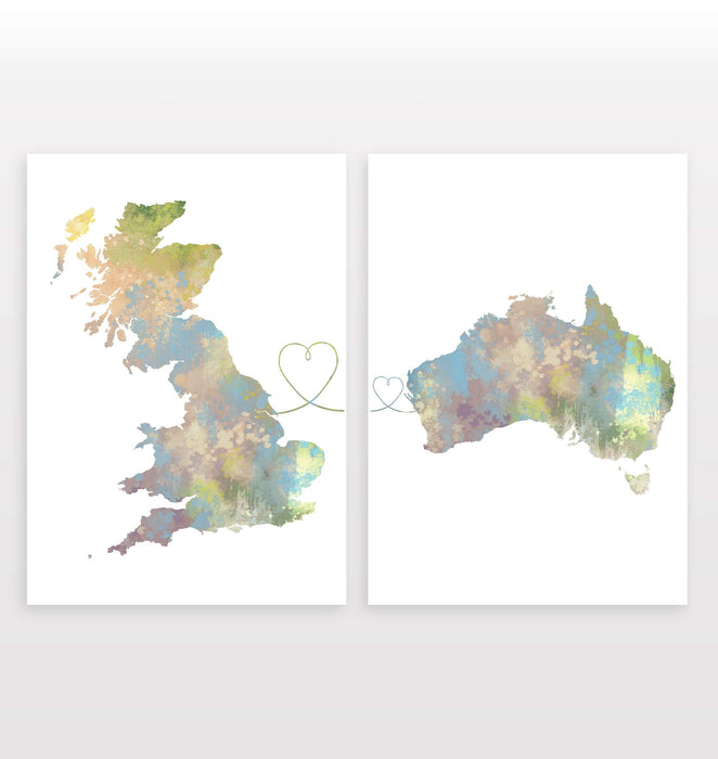 Uk to Australia - Set of 2 Prints