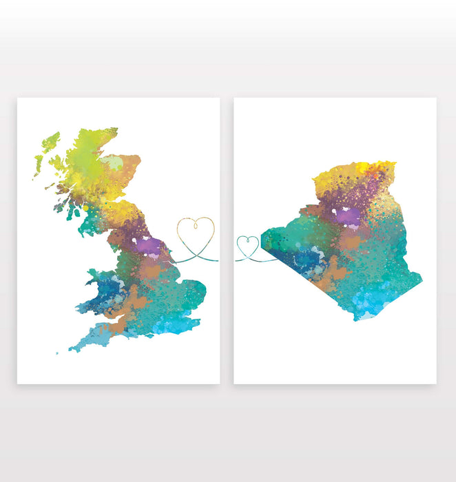 Uk to Algeria - Set of 2 Prints