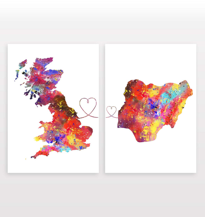 Uk to Nigeria - Set of 2 Prints