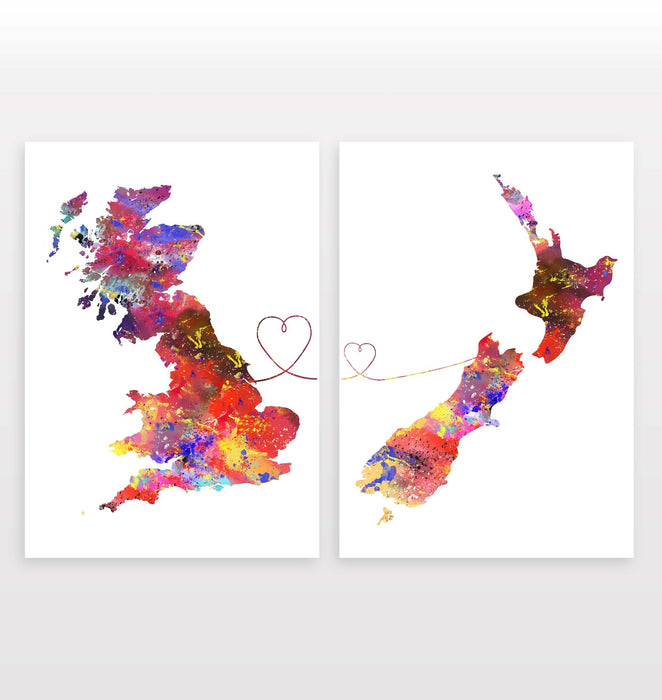 Uk to New Zealand - Set of 2 Prints