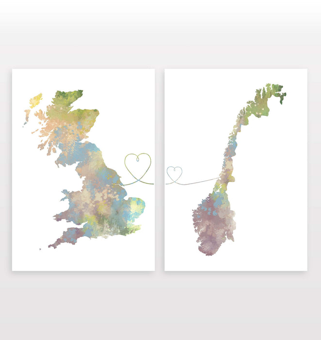 Uk to Norway - Set of 2 Prints