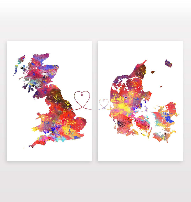 Uk to Denmark - Set of 2 Prints