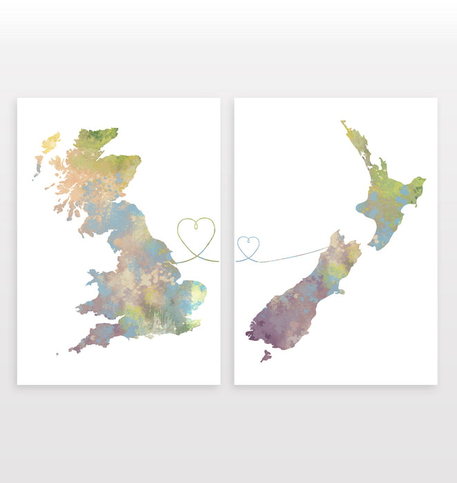 Uk to New Zealand - Set of 2 Prints