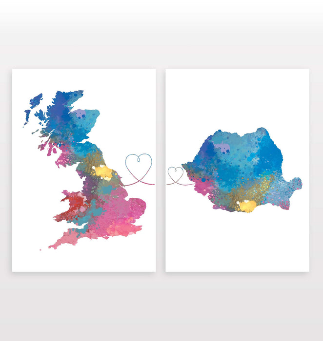 Uk to Romania - Set of 2 Prints