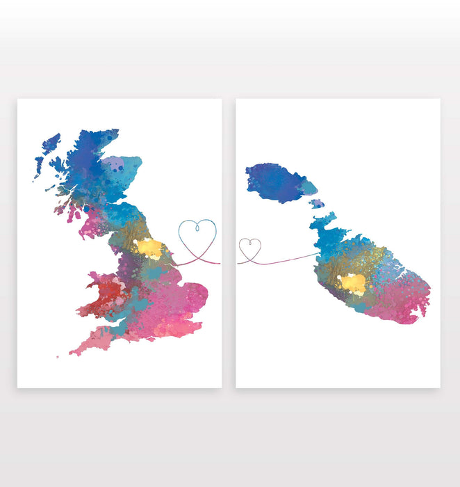 Uk to Malta - Set of 2 Prints