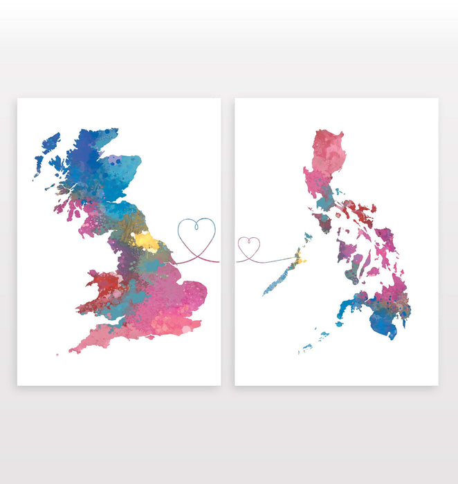 Uk to Philippines - Set of 2 Prints