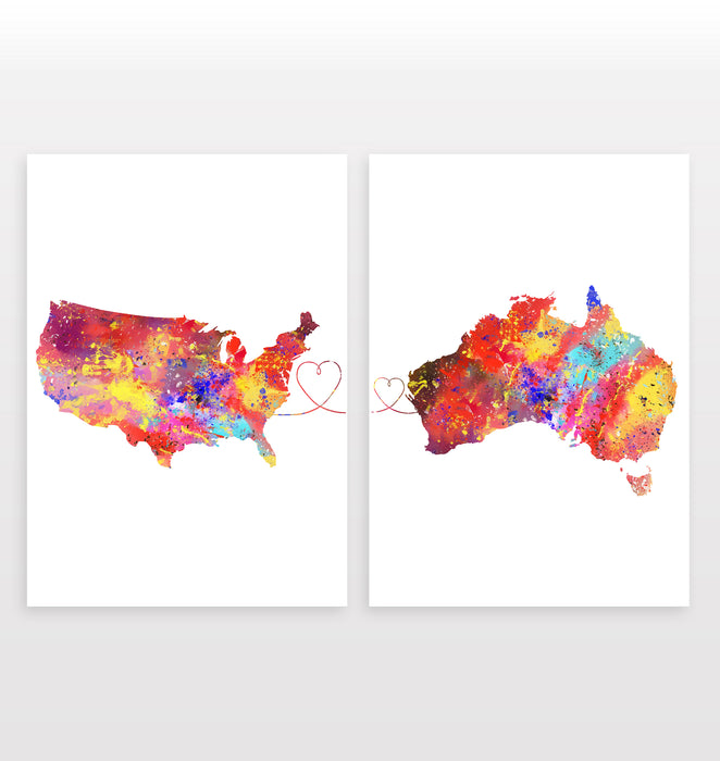 USA to Australia - Set of 2 Prints