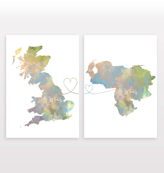 Uk to Venezuela - Set of 2 Prints