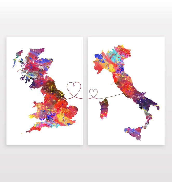 Uk to Italy - Set of 2 Prints