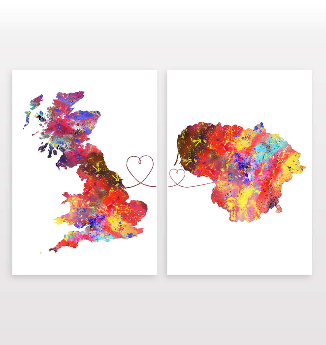 Uk to Lithuania - Set of 2 Prints