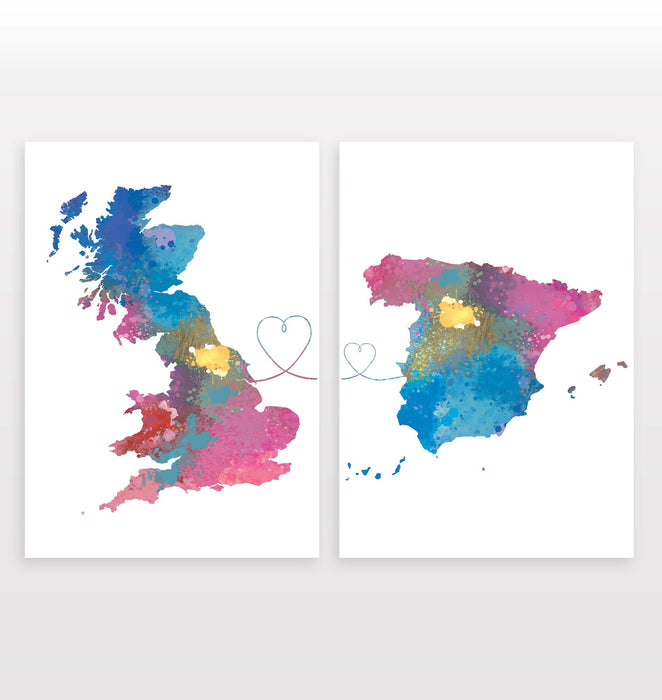 Uk to Spain - Set of 2 Prints