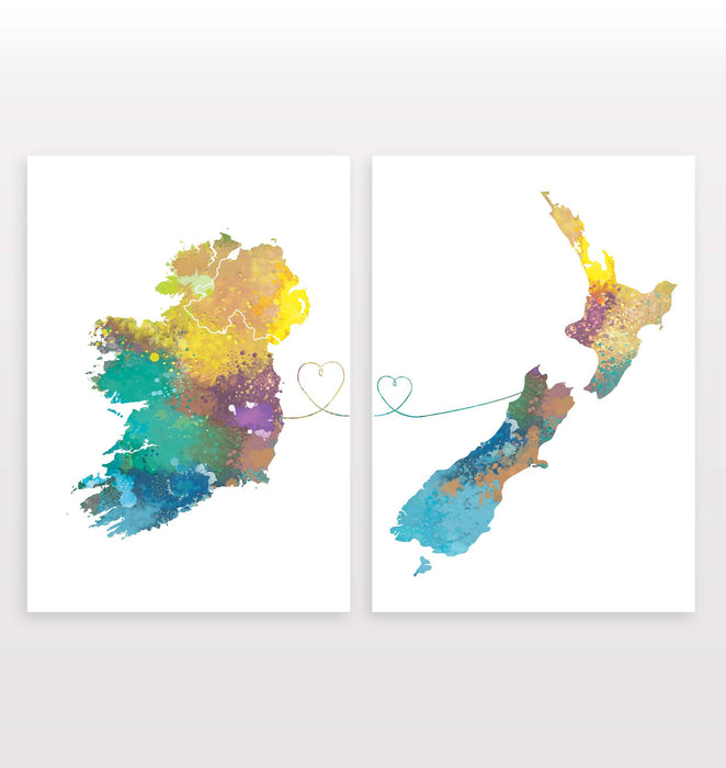 Ireland to New Zealand - Set of 2 Prints