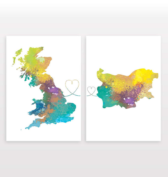 Uk to Bulgaria - Set of 2 Prints