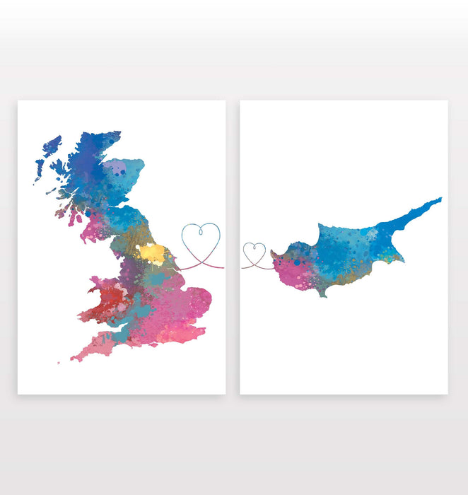 Uk to Cyprus - Set of 2 Prints