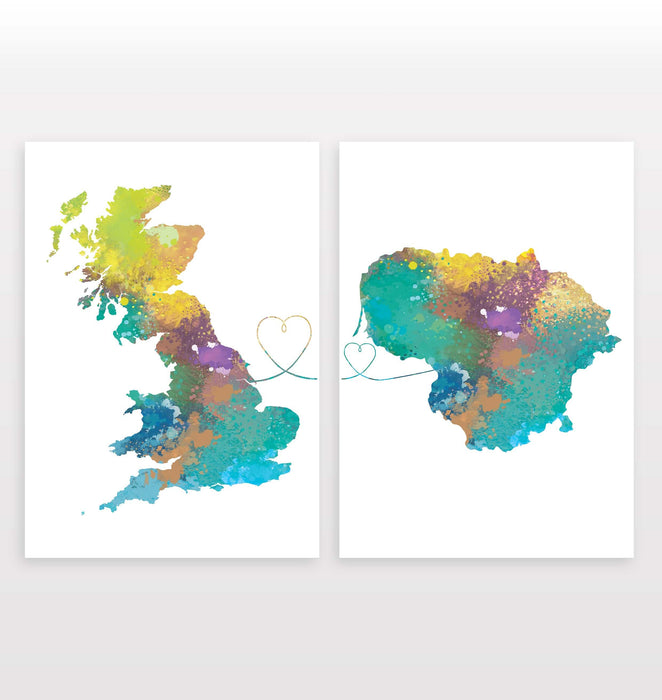 Uk to Lithuania - Set of 2 Prints