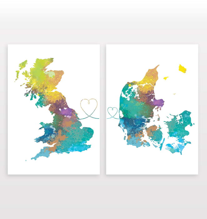 Uk to Denmark - Set of 2 Prints