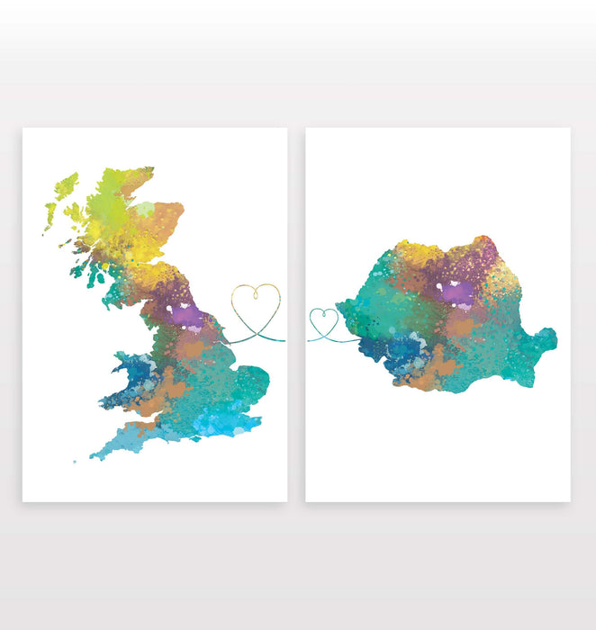 Uk to Romania - Set of 2 Prints