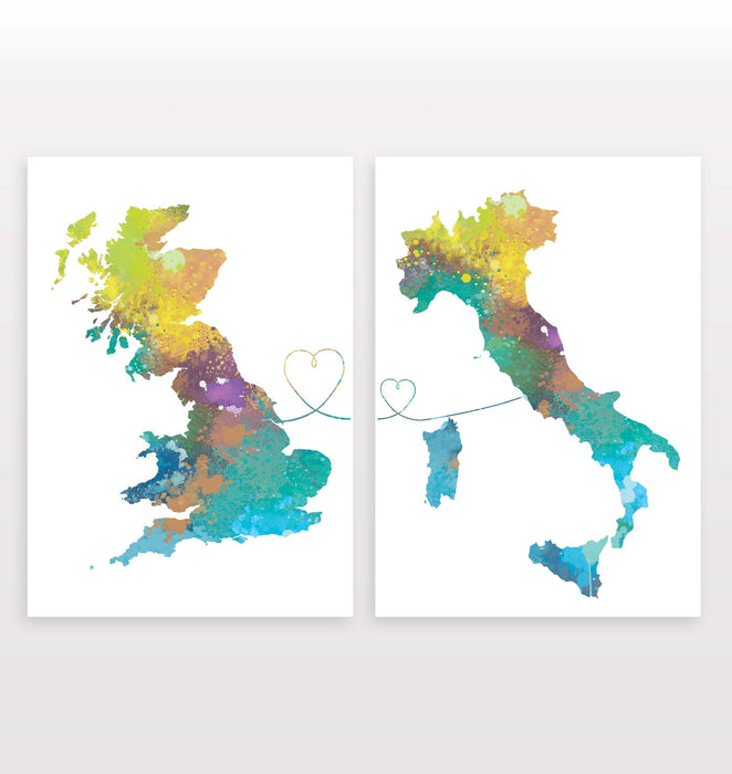 Uk to Italy - Set of 2 Prints