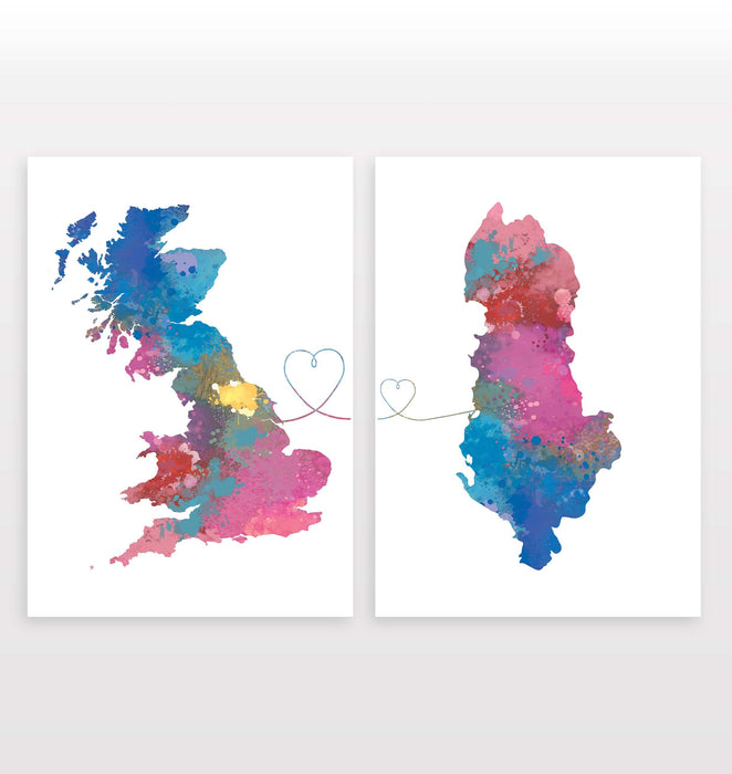 Uk to Albania - Set of 2 Prints