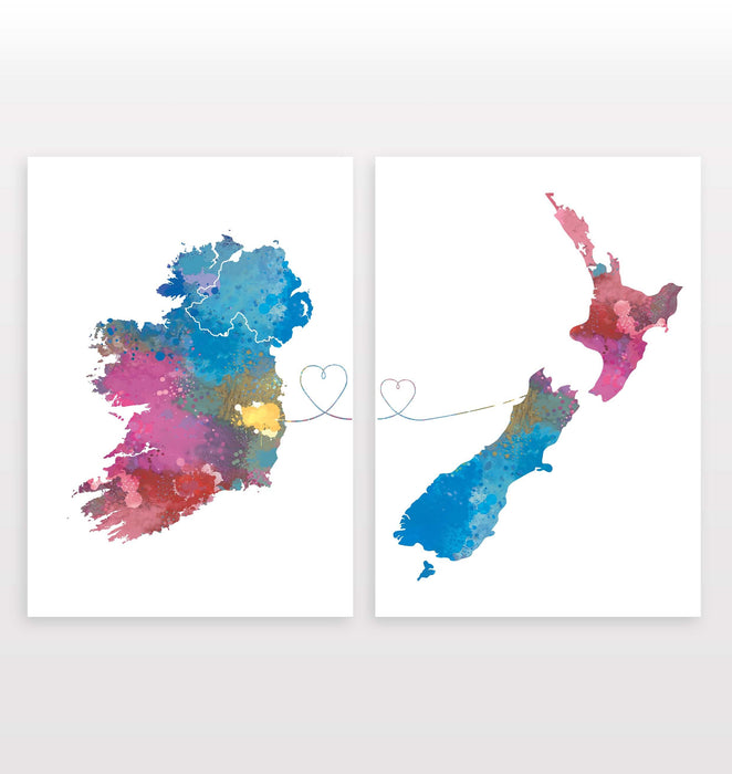 Ireland to New Zealand - Set of 2 Prints