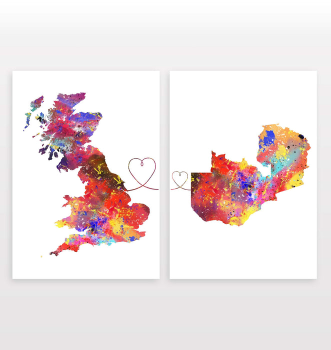 Uk to Zambia - Set of 2 Prints