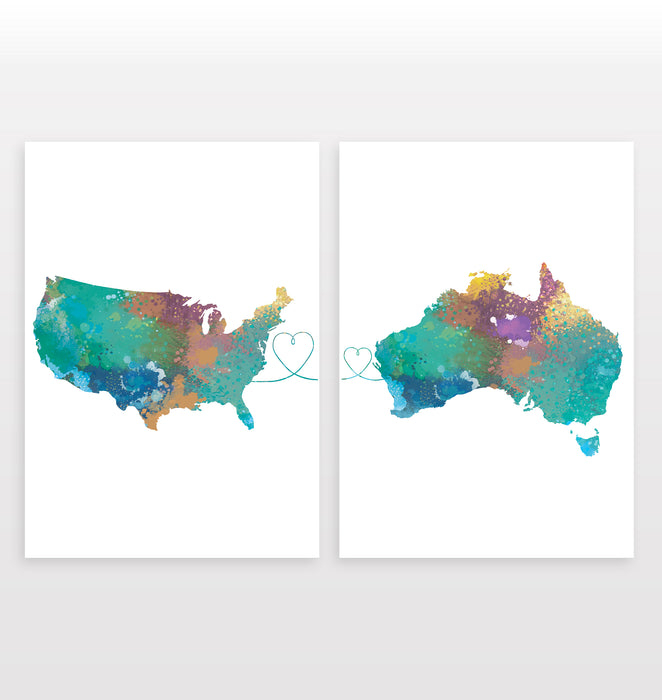 USA to Australia - Set of 2 Prints