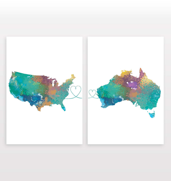 USA to Australia - Set of 2 Prints